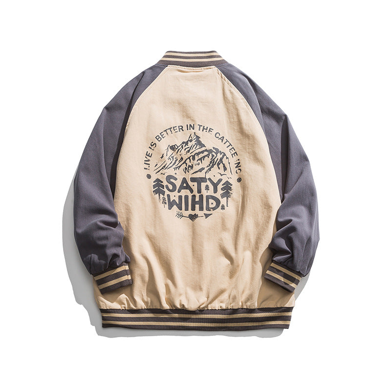 Spring Large Size Sports Retro Personalized Baseball Uniform Men and Teenagers Contrast Color Stitching Jacket All-Matching Coat Trendy Men Jacket