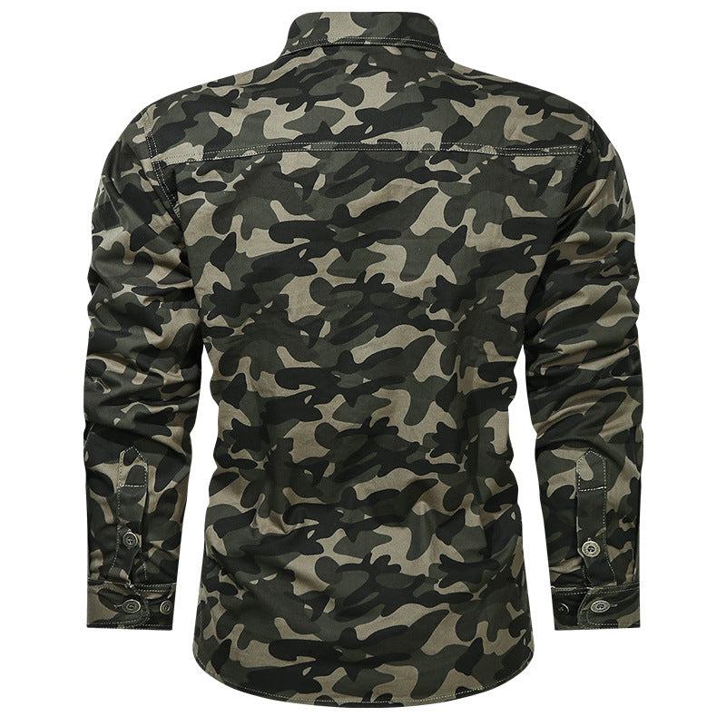 Military Pure Color Pocket Men Long Sleeve Slim Fit Shirt Pilot Cotton Shirts Air Force Shirt Summer Pure Cotton Camouflage Men's Long-Sleeved Shirt Loose Large Size Shirt