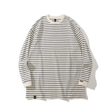 Men Fall Outfits Round Neck Long Sleeve T-shirt Spring and Autumn Stripes Bottoming Shirt