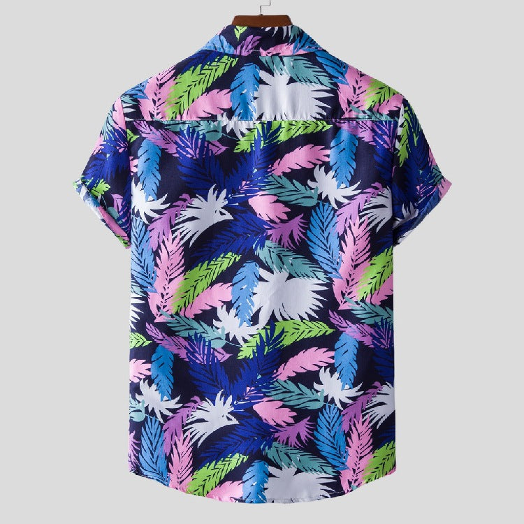 Men's Short Sleeve Flower Shirt plus Size Fashion Casual Beach Style Retro Sports Men Shirt