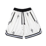 Basketball Shorts Fashion Zipper Loose Basketball Sports Fifth Pants High Street Cross Printed Mesh Casual Shorts