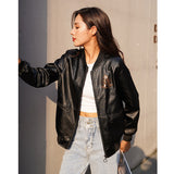 Women's Leather Jacket with Patches Spring and Autumn Women's Jacket Thin Embroidered Leather Jacket Baseball Uniform