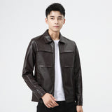 80's Leather Jacket Men's Autumn and Winter Men's Youth Leather Jacket Slim Fit Motorcycle Clothing