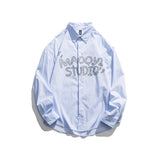 Men Shacket Long Sleeve Autumn Shirt Autumn Letter Print Fashion Striped Shirt for Men