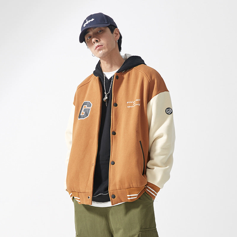 Men's Spring Color Matching Printed Jacket Men's Large Size Sports Retro Loose Jacket Casual Fashion Baseball Uniform Men Coat