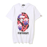 A Ape Print T Shirt Ape Head Short Sleeve Cartoon Anime Loose-Fitting Casual T-shirt