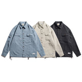 Men Shacket Long Sleeve Autumn Shirt Autumn City Boy Solid Color Shirt Neutral Multi-Pocket Long Sleeve Shirt for Men