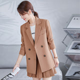 Women Pants Suit Uniform Designs Formal Style Office Lady Bussiness Attire Long Sleeve Coat Spring/Autumn Double Breasted Slim Fit Waist-Controlled Slimming Casual Suit