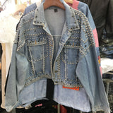 Studded Denim Jacket Autumn and Winter Loose Denim Coat Top