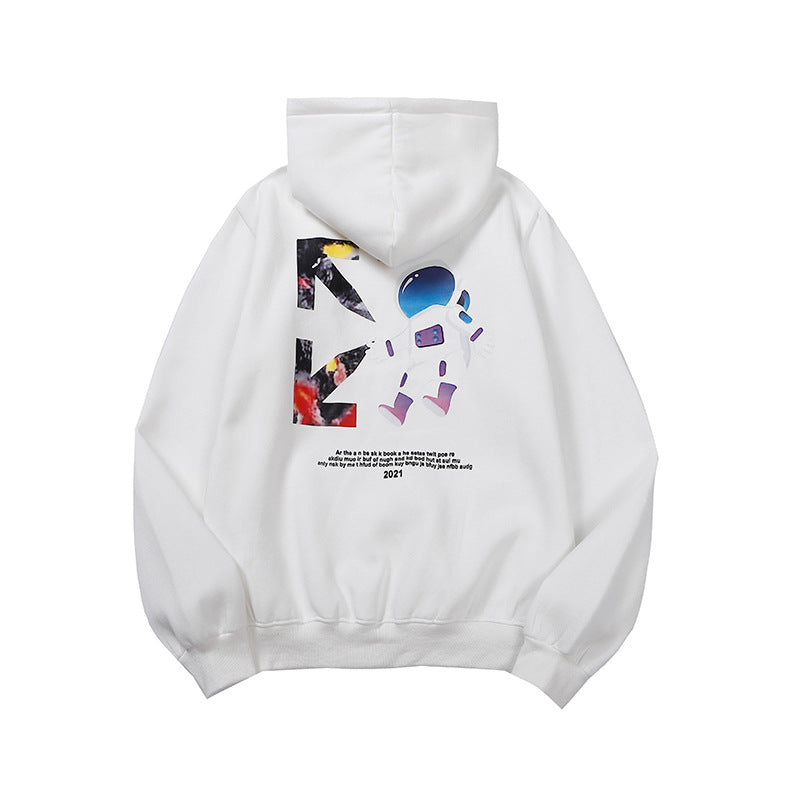 Autumn And Winter Cartoon Astronaut Arrow Velvet Padded Hooded Sweatshirt Men And Women Same Style