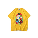 A Ape Print T Shirt Printed Round Neck Casual Short Sleeve Multi-Color Blocks Ape Head T-shirt