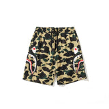 A Ape Print Shorts Men's Side Double Shark Head Windbreaker Cloth Shorts Elastic Waist Fifth Pants Middle Pants Casual Shorts