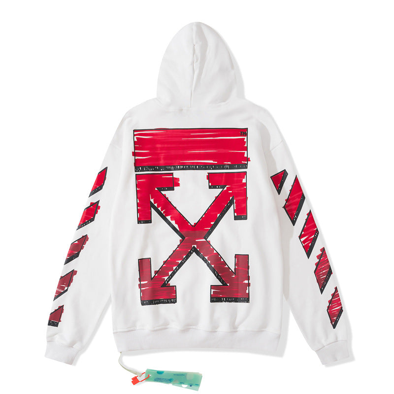 Autumn Winter Red Gradient Arrow Pattern Hooded Sweater For Men And Women