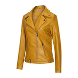 Hot Pink Motorcycle Jacket Autumn and Winter Zipper Pu Long Sleeve Lapel Leather Coat Slim Fit