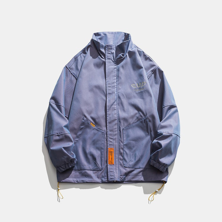 Men's Spring plus Size Retro Sports Solid Color Stand Collar Coat Special Jacket Neutral Top Trendy Men Shacket