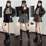 Leather Shorts Autumn Motorcycle PU Leather Short Female Wide-Leg Bootcut Shorts