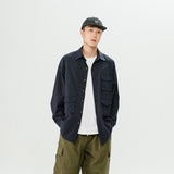 Men Shacket Long Sleeve Autumn Shirt Autumn Retro Solid Color Workwear Shirt Turn-down Collar Coat