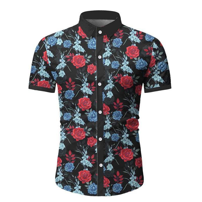 Summer Men's Slim-Fit Printed Short-Sleeved Shirt Large Size Fashion Casual Men Shirt