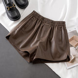 Leather Shorts Spring and Autumn High Waist Slimming Casual Pants Leather Pants Boot Pants Wide-Leg Pants