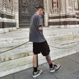 Present Letter Print T Shirt Present Skeleton Print High Street Retro Washed Distressed Vintage Casual Loose Couple Short Sleeve T-shirt