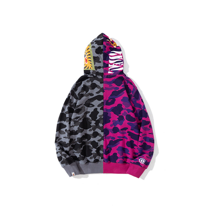 A Bath Ape Autumn Color Matching Stitching Camouflage Sweater Coat for Men and Women
