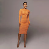 Drawstring Tight Homecoming Dresses Fluorescent Lace-up Drawstring Tight Midi Dress Pleated Dress