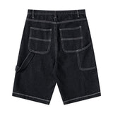 Men Jean Shorts Letter Washed Denim Shorts Men's High Street Loose Straight Shorts Summer Bermuda Shorts