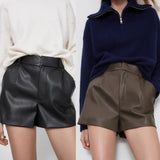 Leather Shorts Autumn Pleated Leather Shorts Casual Pants