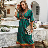 Russian Style Dress V-neck Sexy Casual Vacation Style Dress