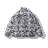 Men Fall Outfits Thickened Snake Print Stand-up Collar Cotton-Padded Coat Coat