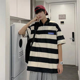 Men Polo Shirts Stripes Polo Collar Top