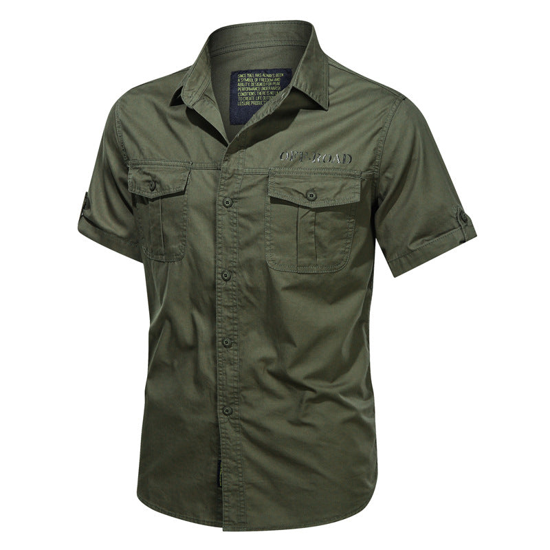 Military Pure Color Pocket Men Short Sleeve Slim Fit Shirt Pilot Cotton Shirt Air Force Shirt Summer Men's Short-Sleeved Shirt Cotton Casual plus Size Workwear Half Sleeve Shirt