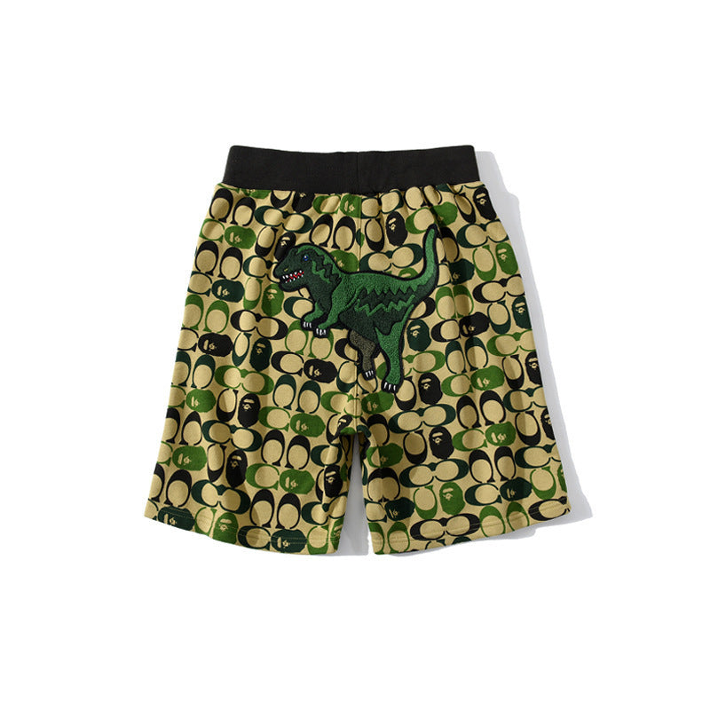A Bath Ape Shorts Shark Head Dinosaur Joint Camouflage Casual Shorts Fifth Pants Middle Pants