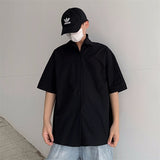 Harajuku Clothing Men's Tshirt Classic Retro Shirts Summer Lapels Loose Short Sleeve Shirt Men and Women Student Casual Top