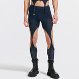 Rave Outfits Mens Shorts 2 Piece Set See-through Hollow-out Trousers Suit Sexy Two-Piece Suit