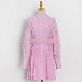 Green Fairycore Dress Chiffon Skirt Summer Solid Color Patchwork Waist-Slimming Lace-up Single-Breasted Dress