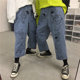 Anime Print Jeans Denim Pants Vintage Printed Jeans Baggy Straight Trousers