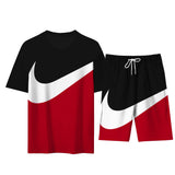 Slim Fit Muscle Gym Men T Shirt Men Rugged Style Workout Tee Tops Short Sleeve Shorts Set Men Summer plus Size Trendy Casual Fashion