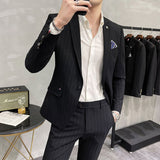 Men Suit Slim Striped Two-Piece Set One Button