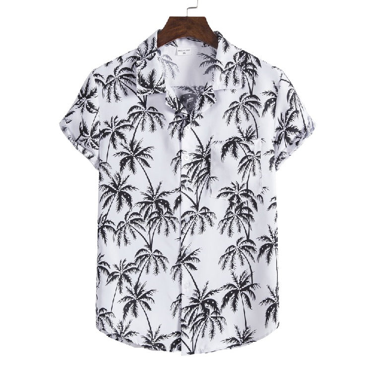 Men's Summer Men's Short Sleeve Flower Shirt plus Size Fashion Casual Beach Style Shirt Men Shirt