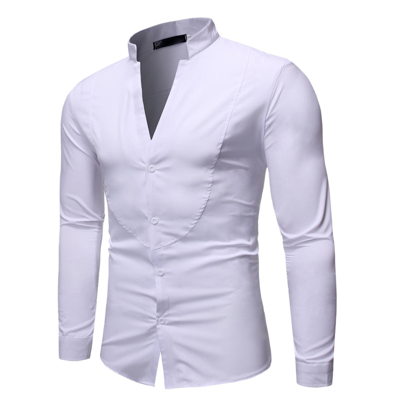 Men's Fashion Slim Casual Solid Color Stand Collar Long Sleeve Shirt Men Shirt