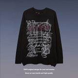 Mens Fall Outfits Letter Graffiti Dark Loose Hole Sweater Vintage Sweater