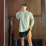 Slim Fit Muscle Gym Men T Shirt Men Rugged Style Workout Tee Tops Autumn Long Sleeve Male Casual Loose Bottoming Shirt Training Top plus Size Fitness Clothes