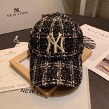 Yankee Baseball Cap Color Matching Woolen Plaid Embroidery Matching Baseball Cap