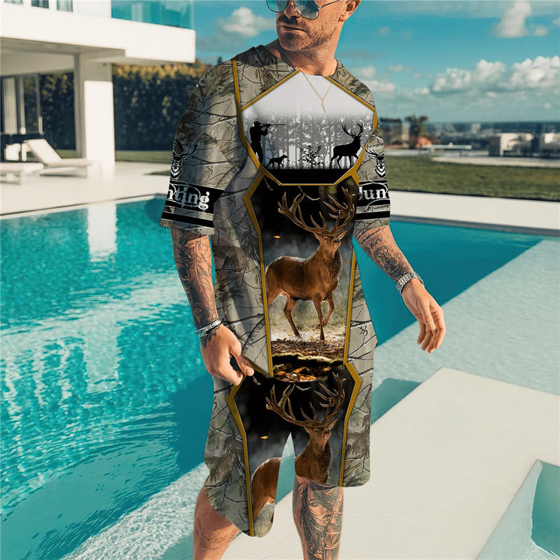 3D T Shirt Loose Sports Shorts Two-Piece Set Printing