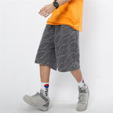 Men Jean Shorts Letter Printed Washed Denim Shorts Men's Summer Street Casual Loose Straight Shorts