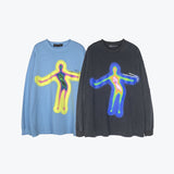 Mens Fall Outfits Washed Distressed Long-Sleeved T-shirt Hip Hop Casual