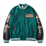 Mens Fall Outfits Hip Hop Retro Cartoon Flocking Baseball Uniform Jacket Loose PU Leather Stitching Jacket