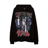 Mens Fall Outfits Portrait Printing Terry Hooded Sweater Couple Loose Top