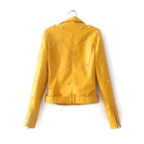 Studded Jackets Spring and Autumn Leather Women's Short Stand-up Collar Slim Fit Women's Short Coat